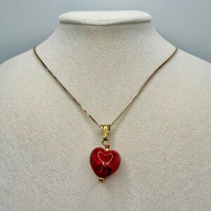 Murano Glass Red Heart Pendant Gold Vermeil 925 Sterling Silver Chain Necklace